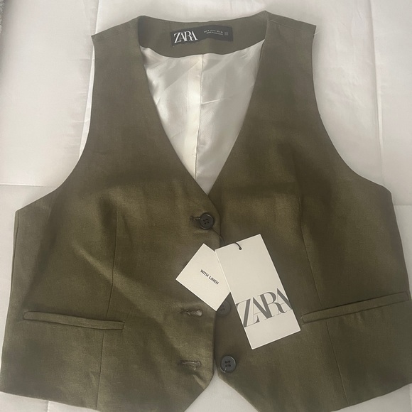 Zara Tops - Zara Khaki Green Buttoned Vest